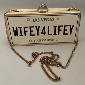 Fun gift for bride or anniversary. Wifey for Lifey white clutch/crossbody bag.